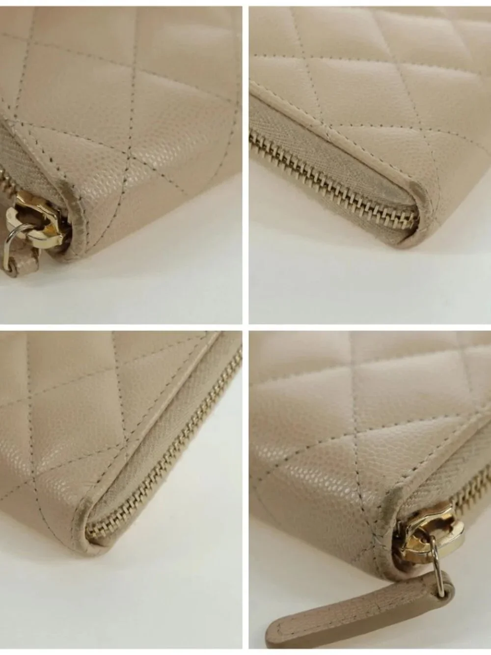 CHANEL Long Wallet Lamb Skin Beige Gold CC Auth 167178SAM